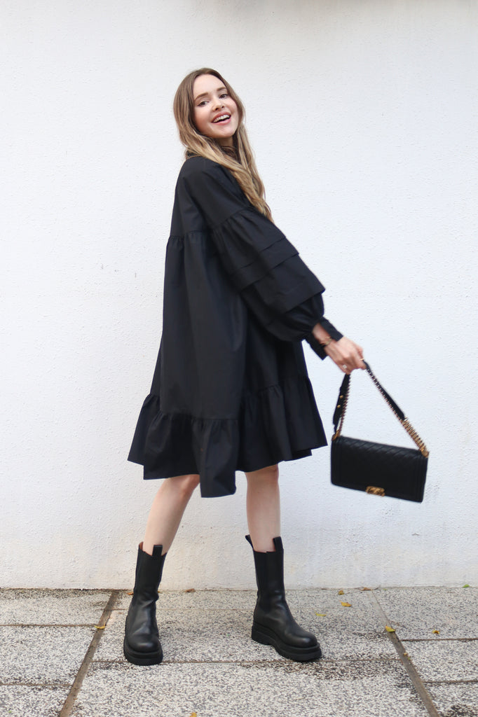 Black Billowy Midi Dress
