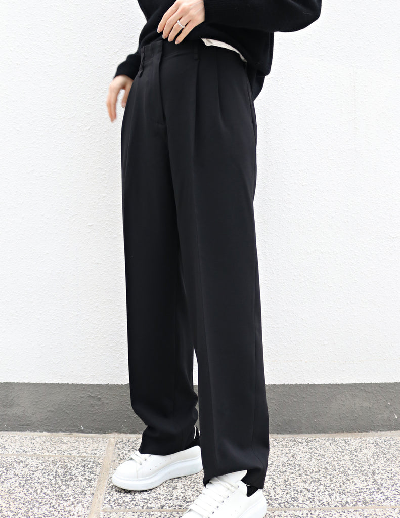 Black High Waisted Straight Trousers