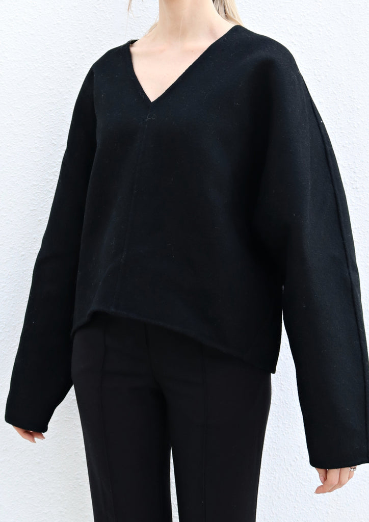 Black Oversized V-neck Wool Sweater