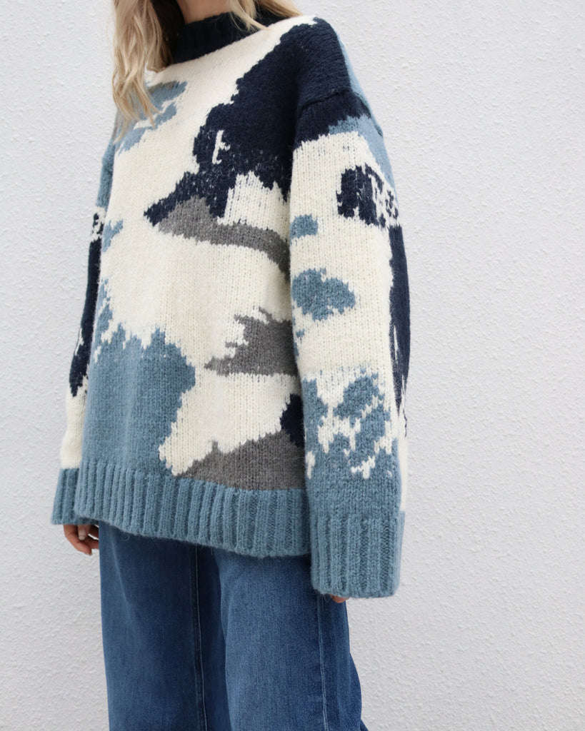 Blue Marbled Knit Sweater