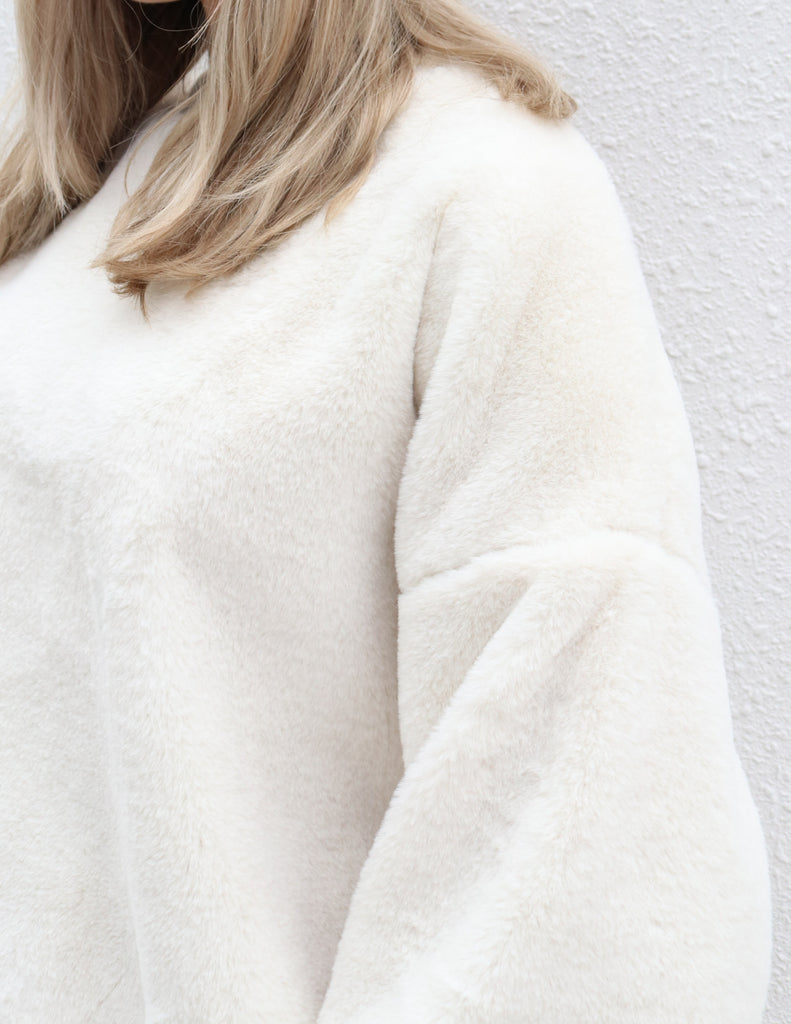White Faux Fur Oversized Sweater