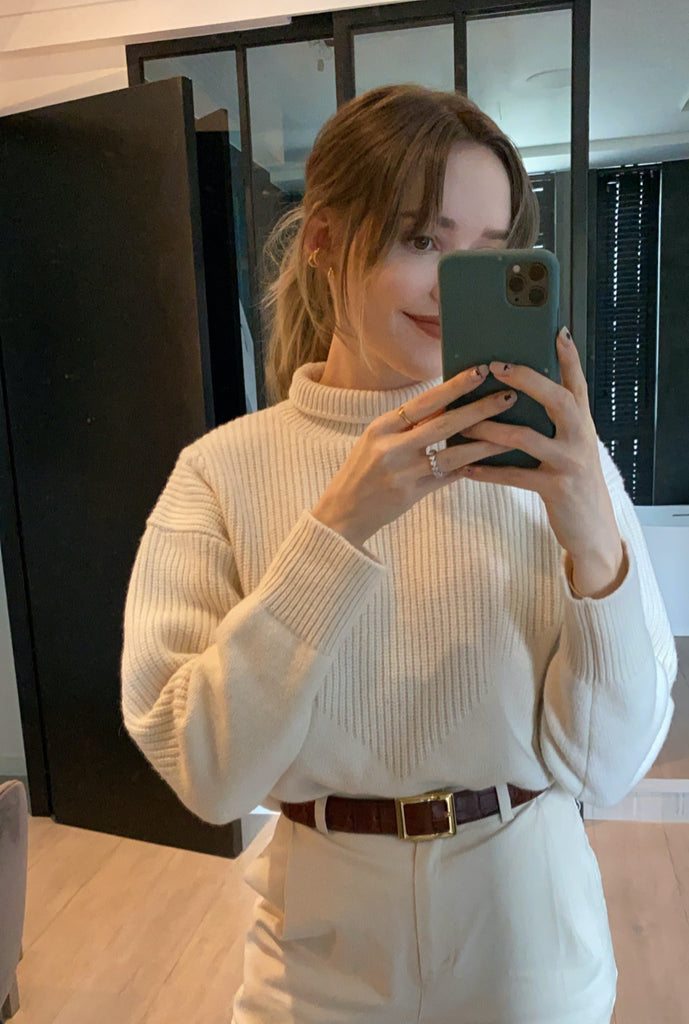 Cream Cable Knit Mockneck Sweater