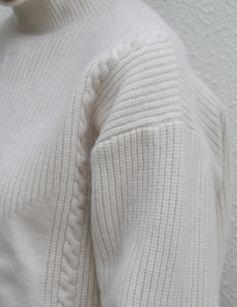 Cream Cable Knit Mockneck Sweater