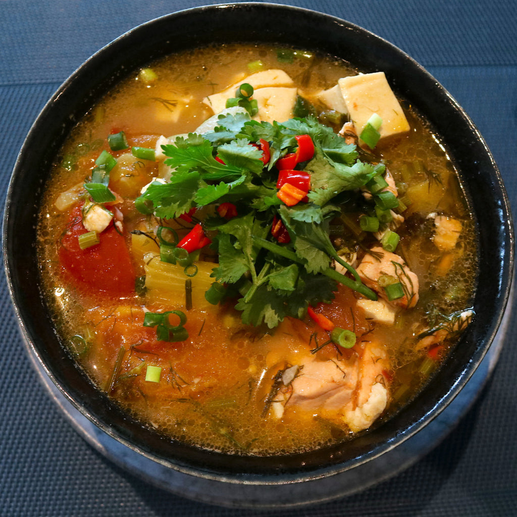 Vietnamese Sweet & Sour Soup with Salmon