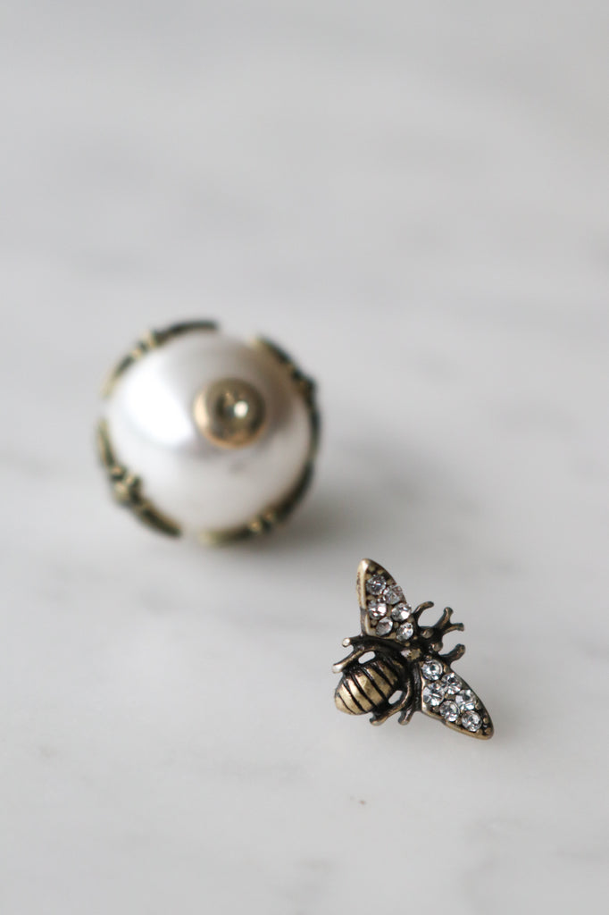 Brass Bee Pearl Earring