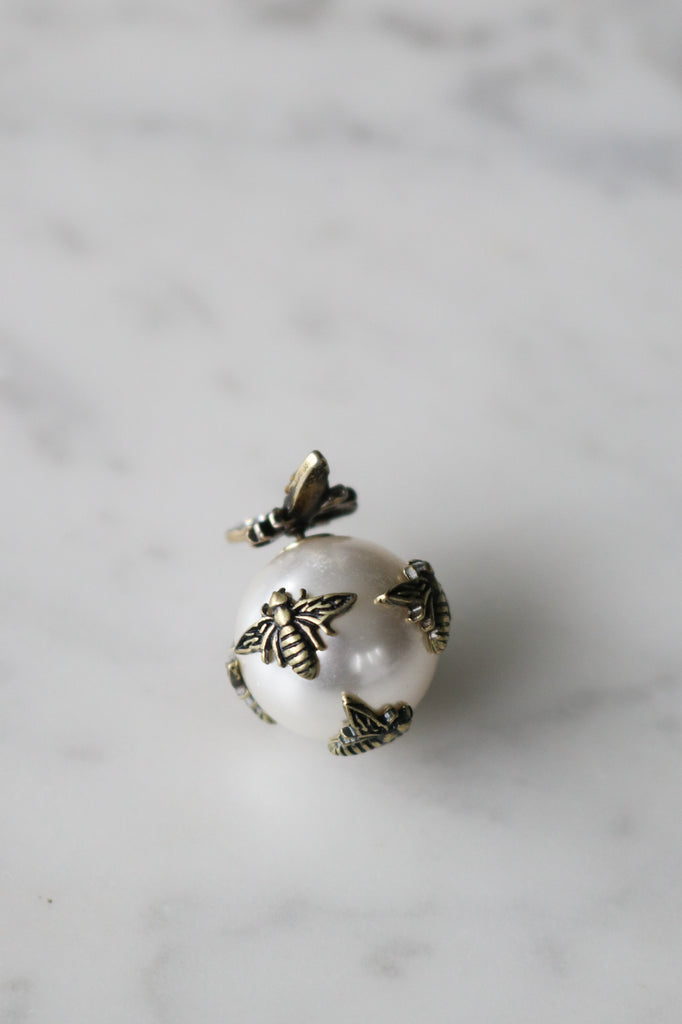 Brass Bee Pearl Earring