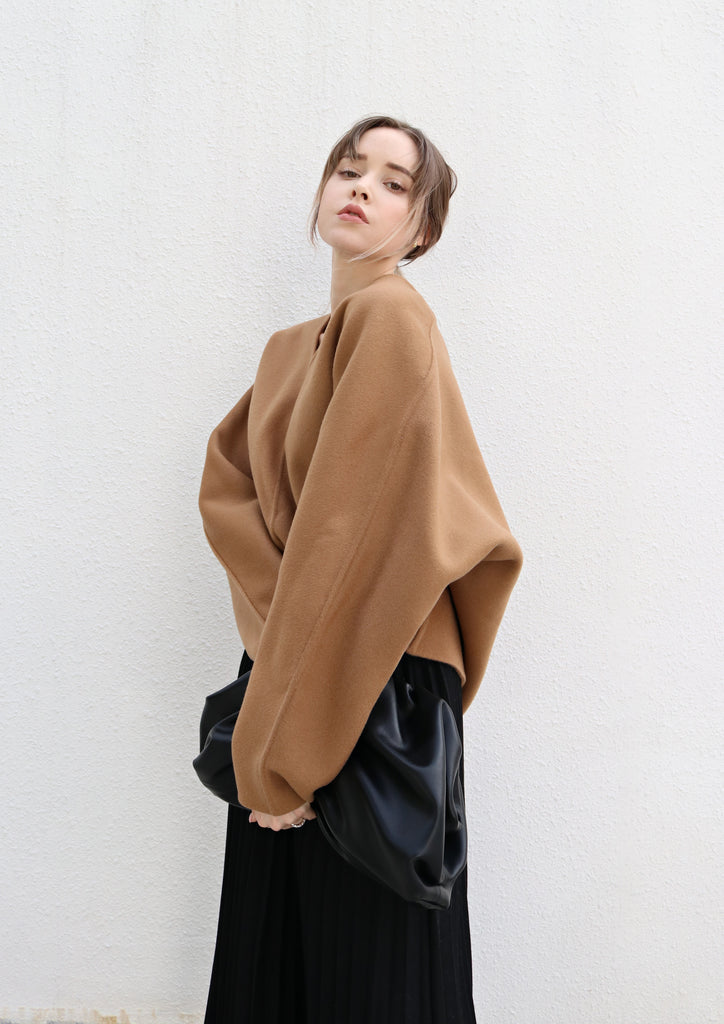 Brown Oversized V-neck Wool Sweater