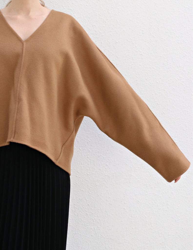 Brown Oversized V-neck Wool Sweater