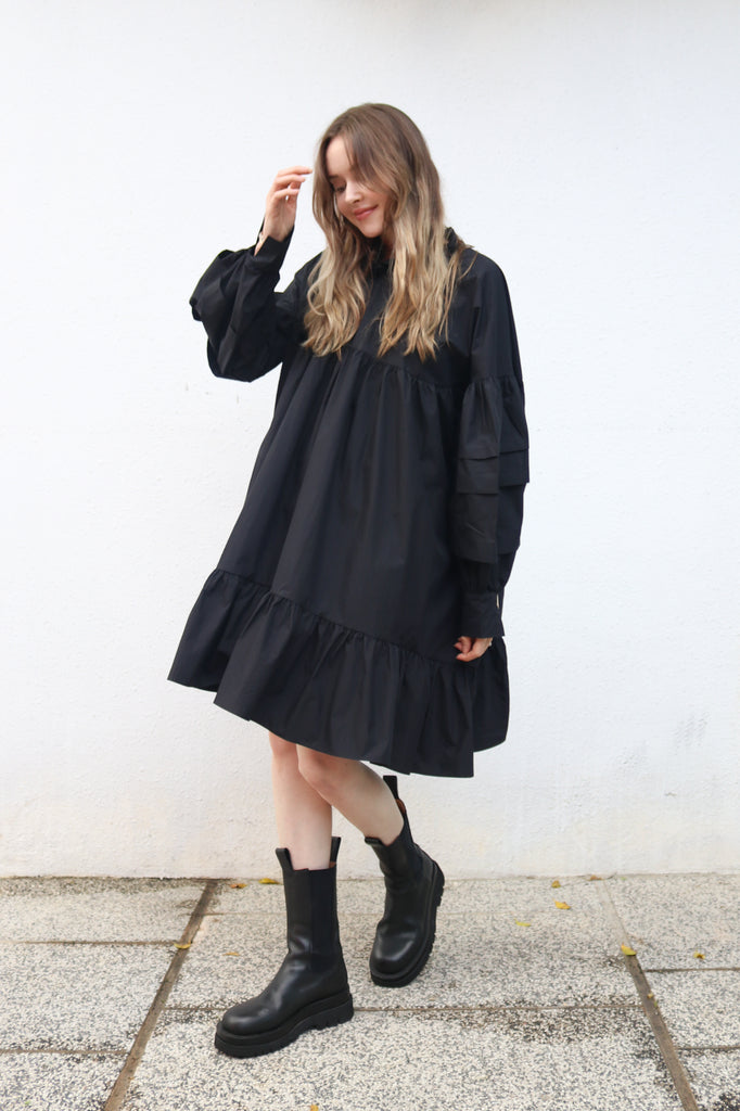 Black Billowy Midi Dress