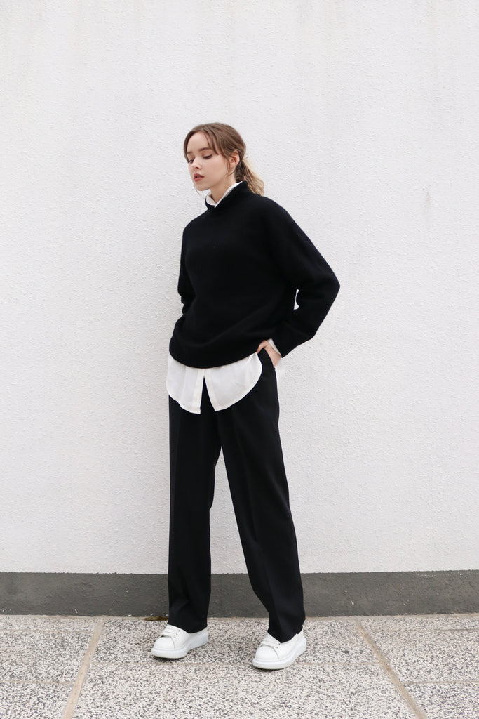 Black High Waisted Straight Trousers