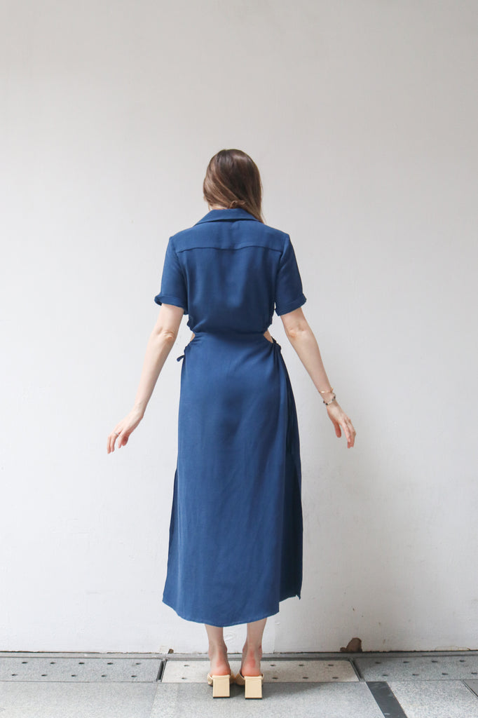 Blue Collared Cut-Out Dress