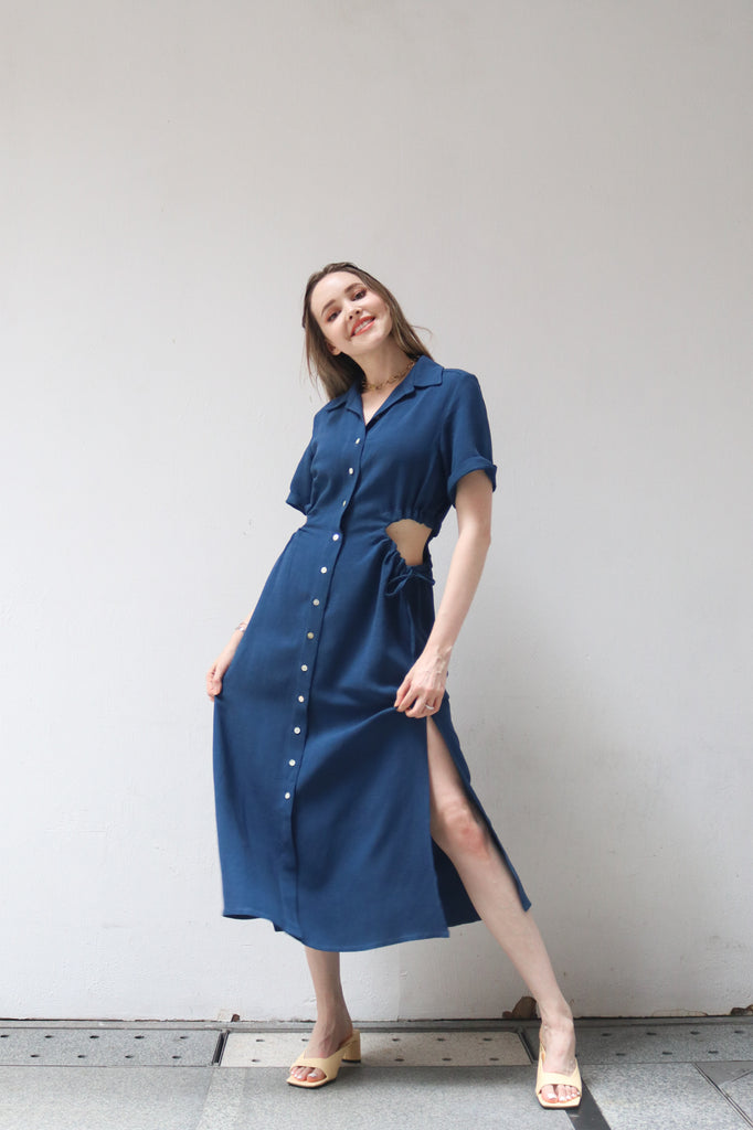 Blue Collared Cut-Out Dress