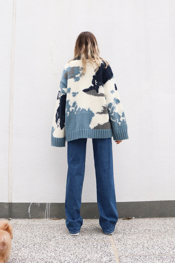 Blue Marbled Knit Sweater