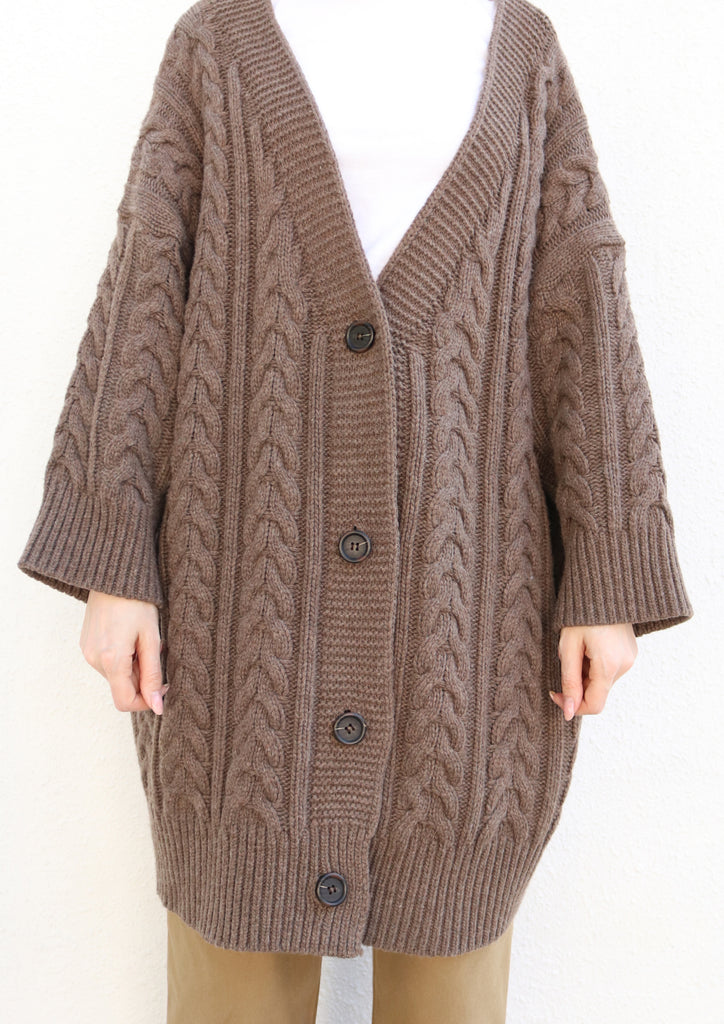 Oversized Brown Cable Knit Cardigan