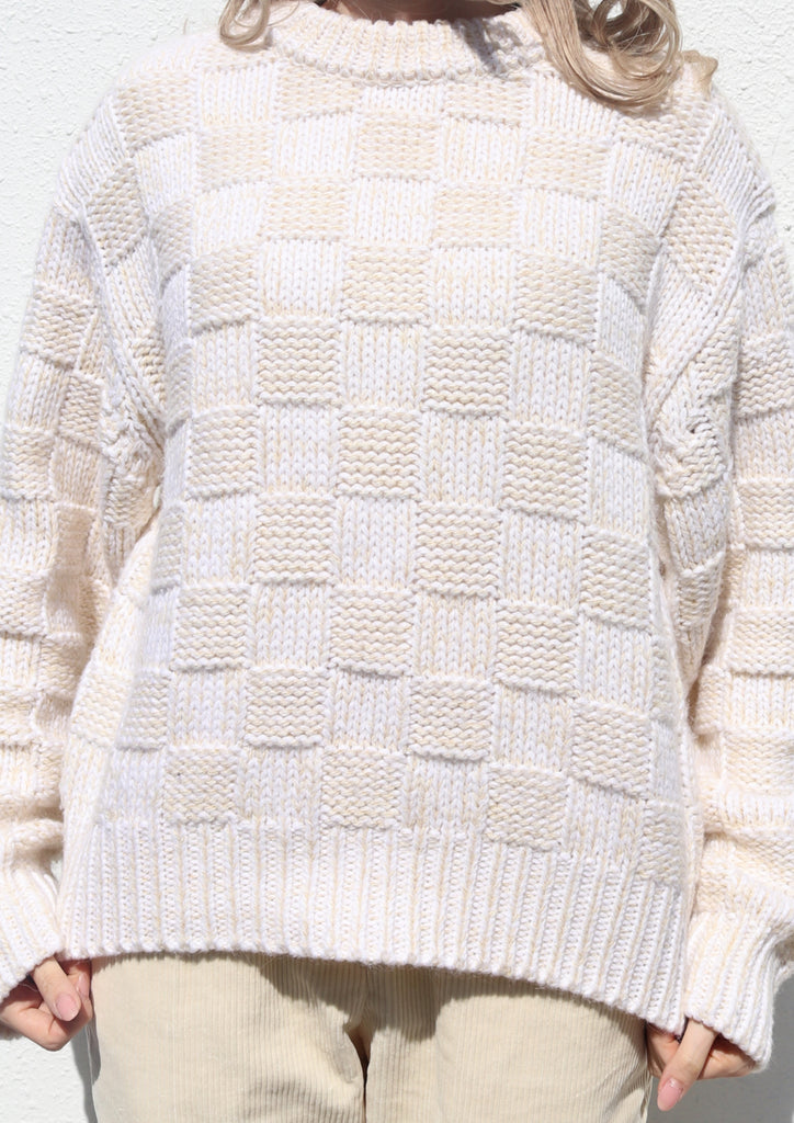 White & Oak Checked Round Neck Sweater