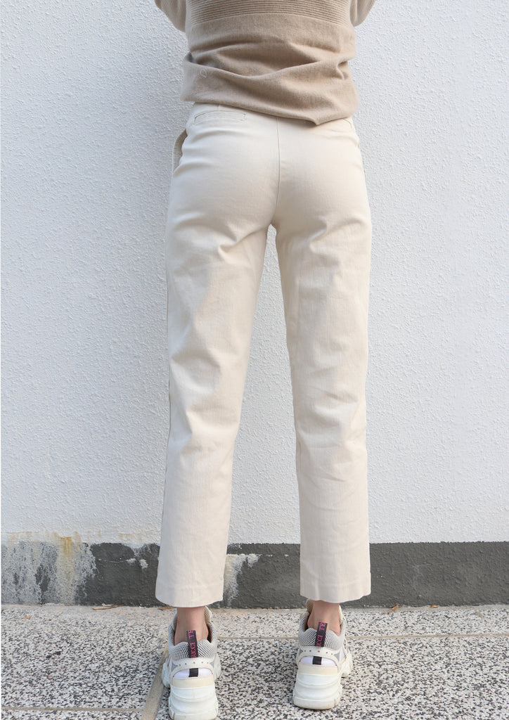 Cream Slim Cut Trousers