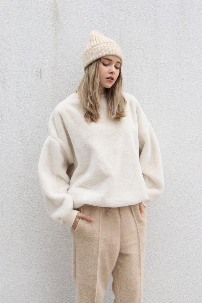 White Faux Fur Oversized Sweater