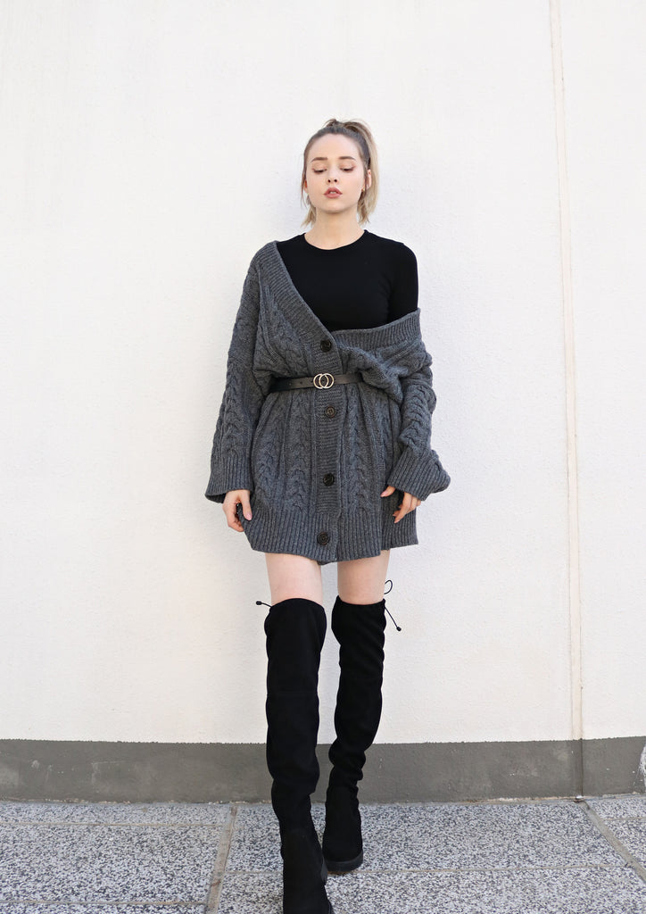 Oversized Charcoal Cable Knit Cardigan