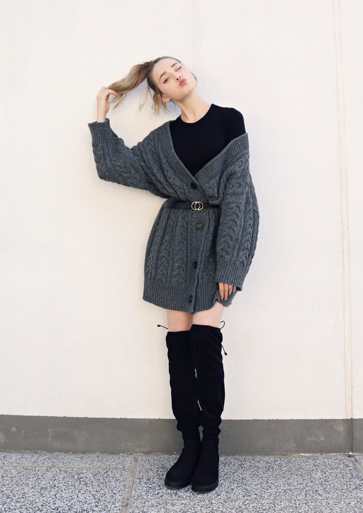 Oversized Charcoal Cable Knit Cardigan