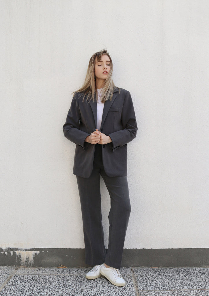 Grey Single Breasted Suit Blazer