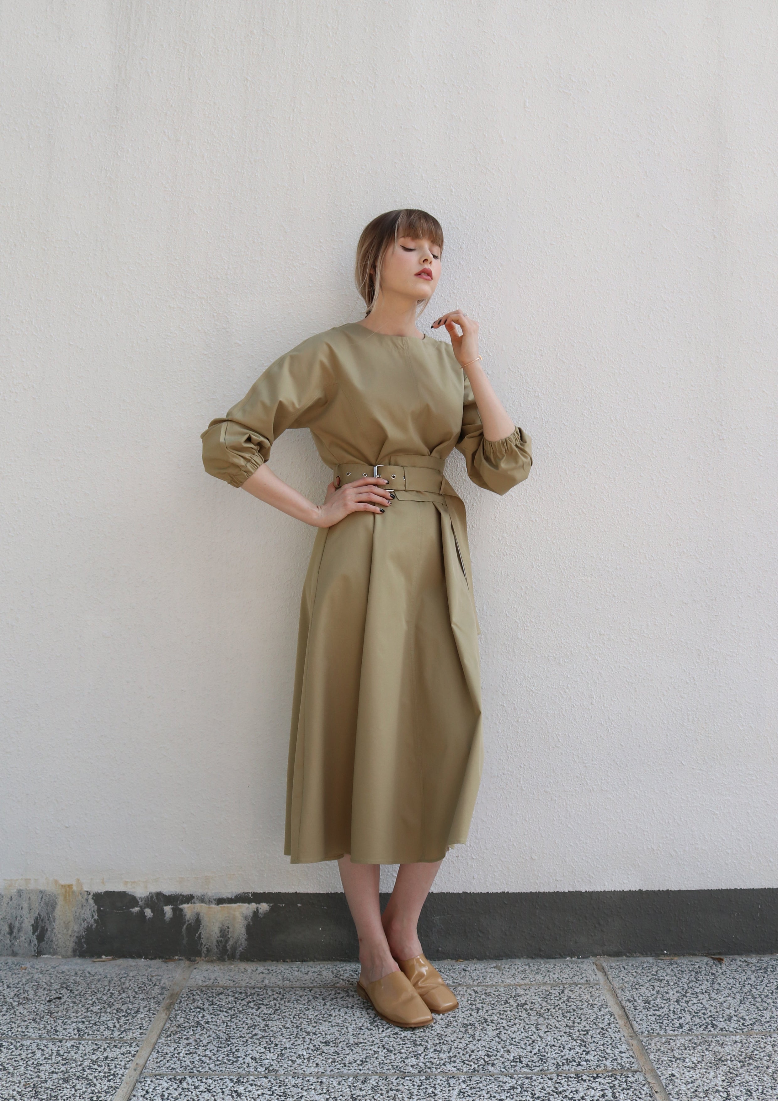 Olive Green Belted Dress toat Olive Green Belted Dress toat