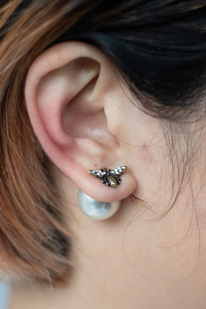 Crystal Bee Pearl Earring