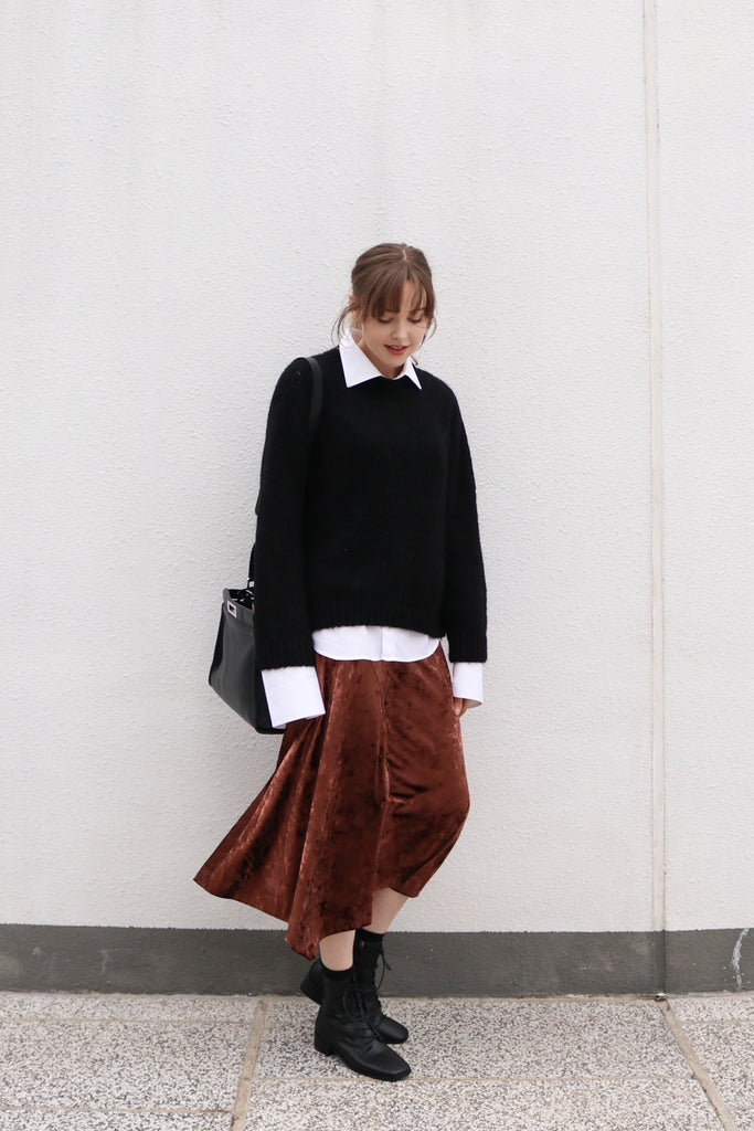 Brown Velvet Maxi Skirt