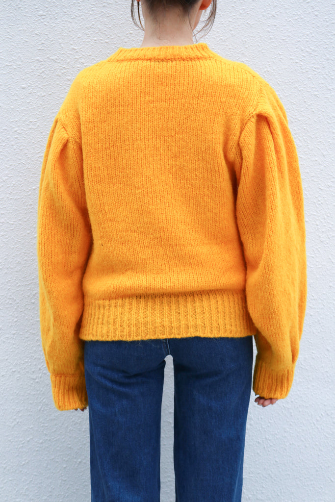Yellow Balloon Sleeve Knit Sweater
